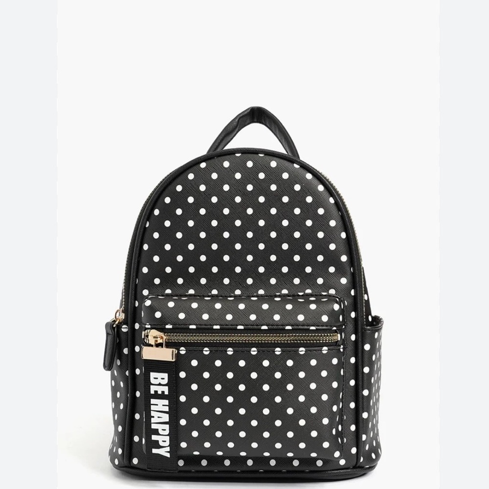 Polka Dot Black and White Backpack with Curved Top
